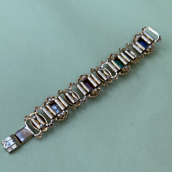Vintage and Unique Gold and Multicolored Gemstone Chunky Bracelet - Picture 7 of 11